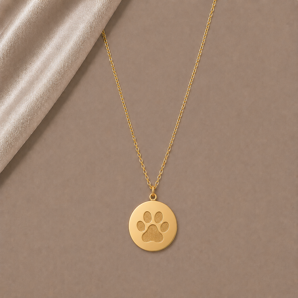 „Ewige Treue“ – Eleganter Gold, Roségold und -Anhänger mit Pfoten-Gravur an feiner Gliederkette