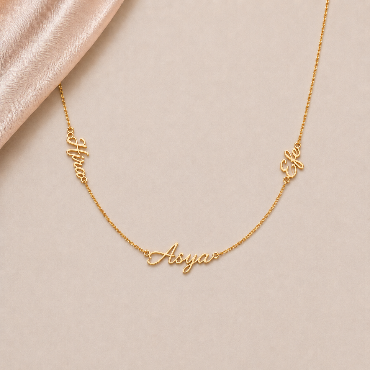Lovely Modell - Personalisierte 3-Namen Kette – Individuelle Namenskette in 585er Gold 14 Karat