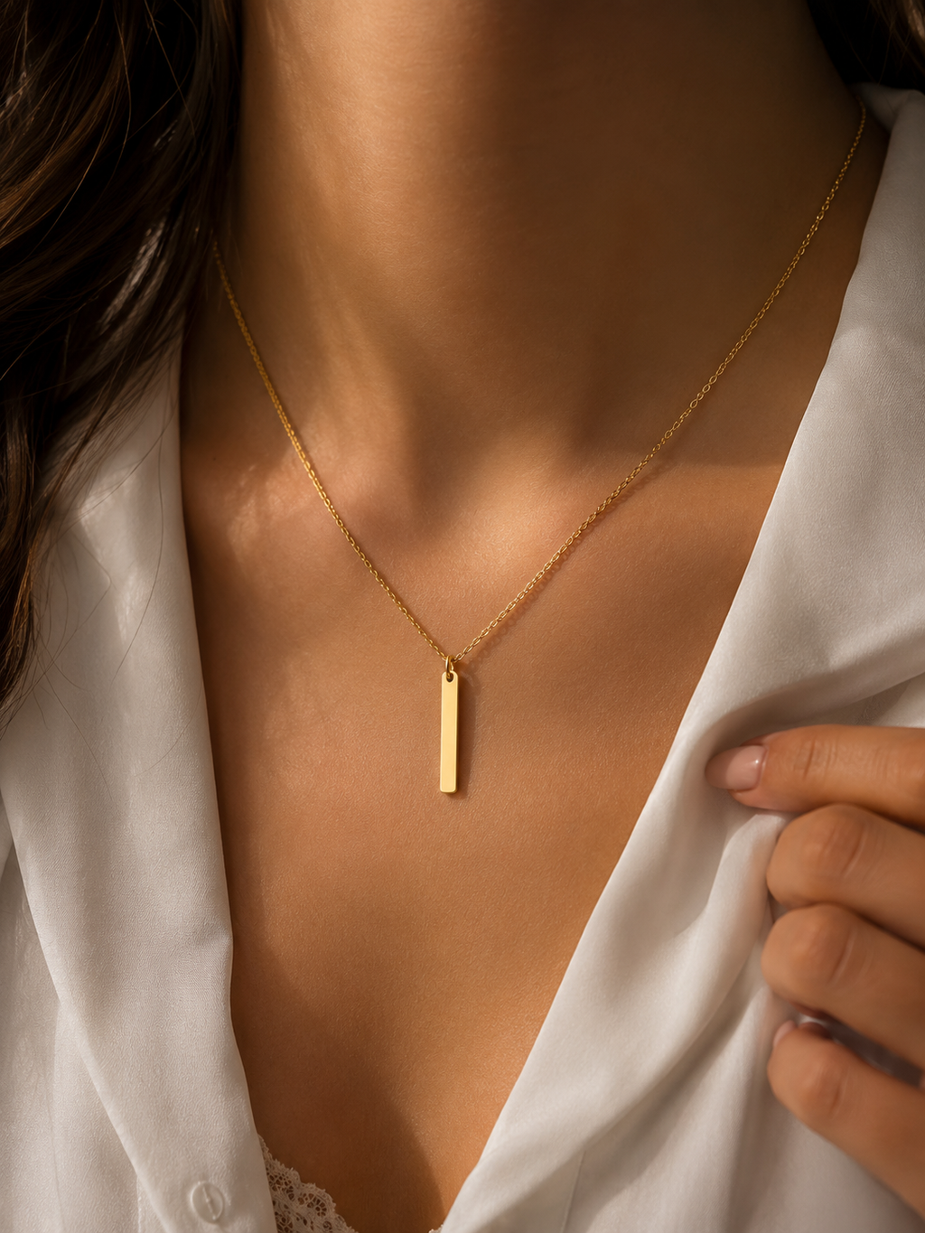Personalisierte Bar Halskette – Vertikale Gravurplatte in Gold, Roségold & Silber