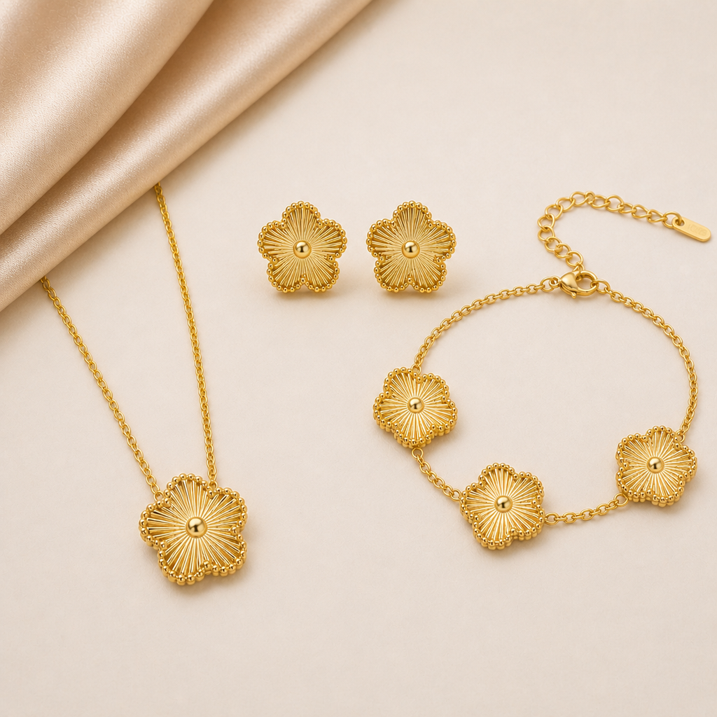 Célinor Fleur Élégance Schmuckset – Halskette, Ohrringe & Armband in edler Goldoptik