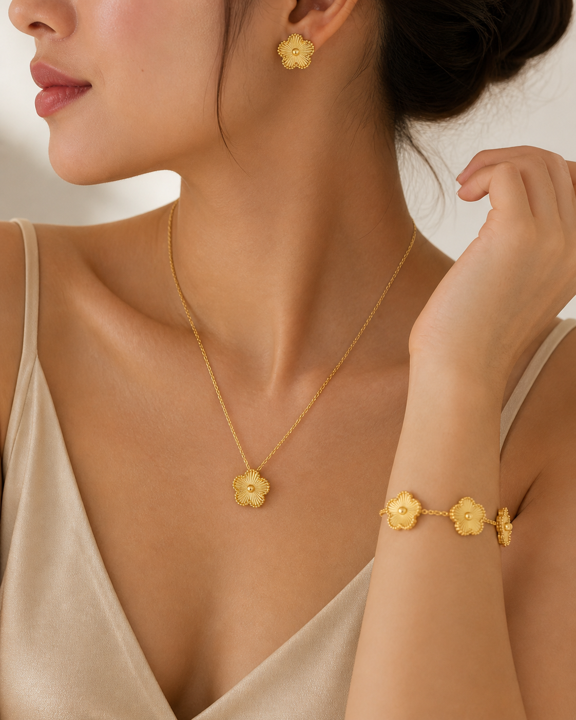 Célinor Fleur Élégance Schmuckset – Halskette, Ohrringe & Armband in edler Goldoptik