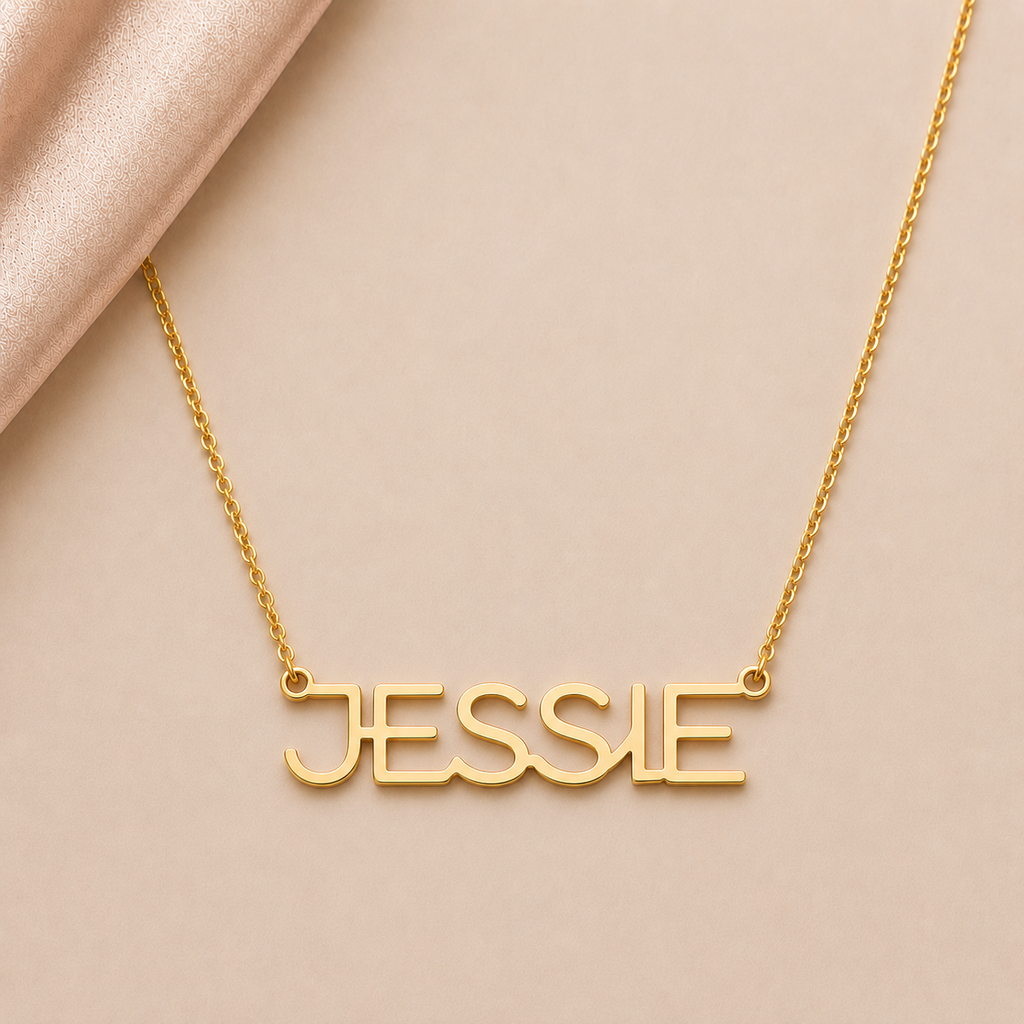 Gotham Bold Individuelle Namenskette Damen – Personalisierter Schmuck mit Wunschname, in 585er Gold 14 Karat