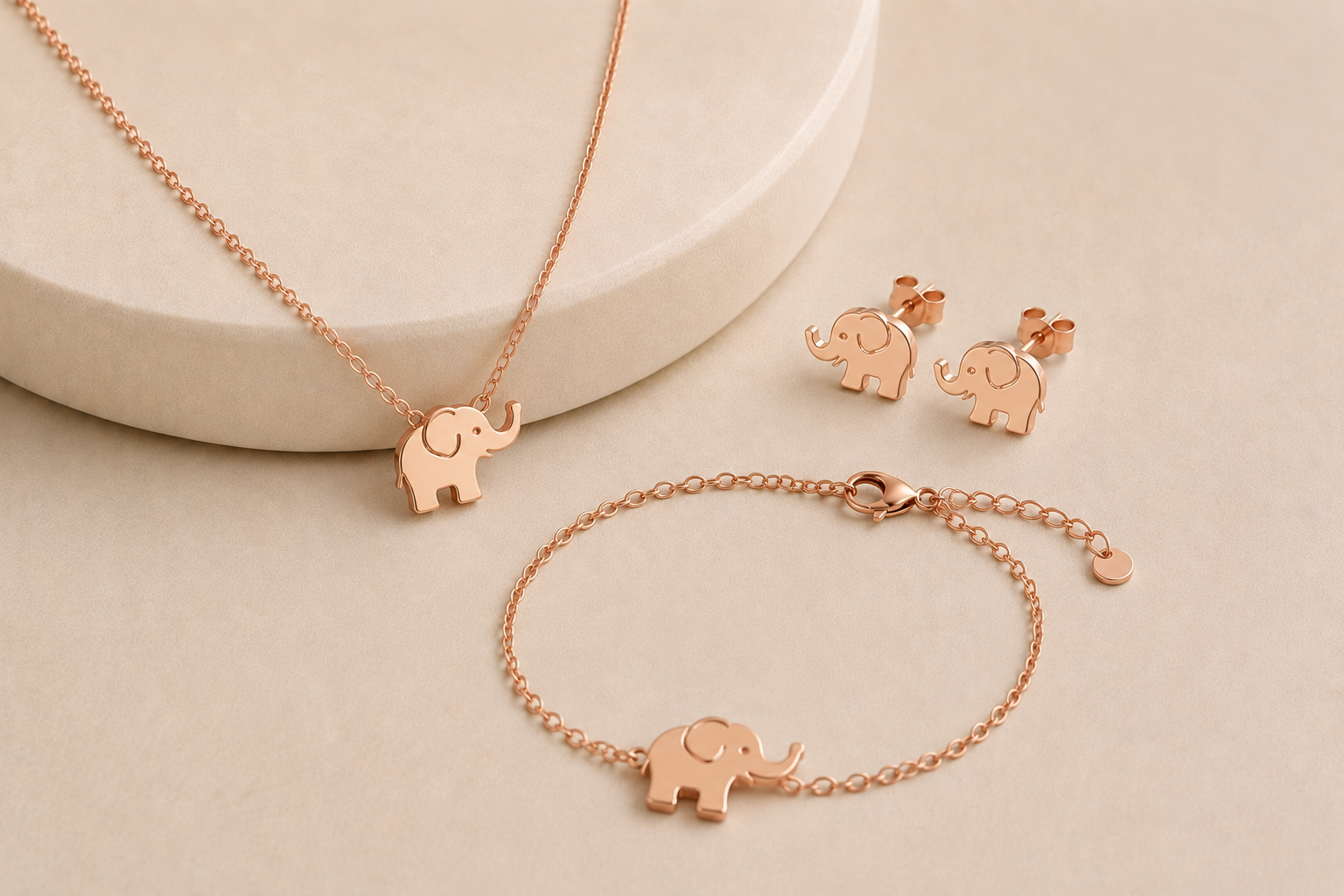 Célinor Elefanten Schmuckset Damen – Halskette, Armband & Ohrringe