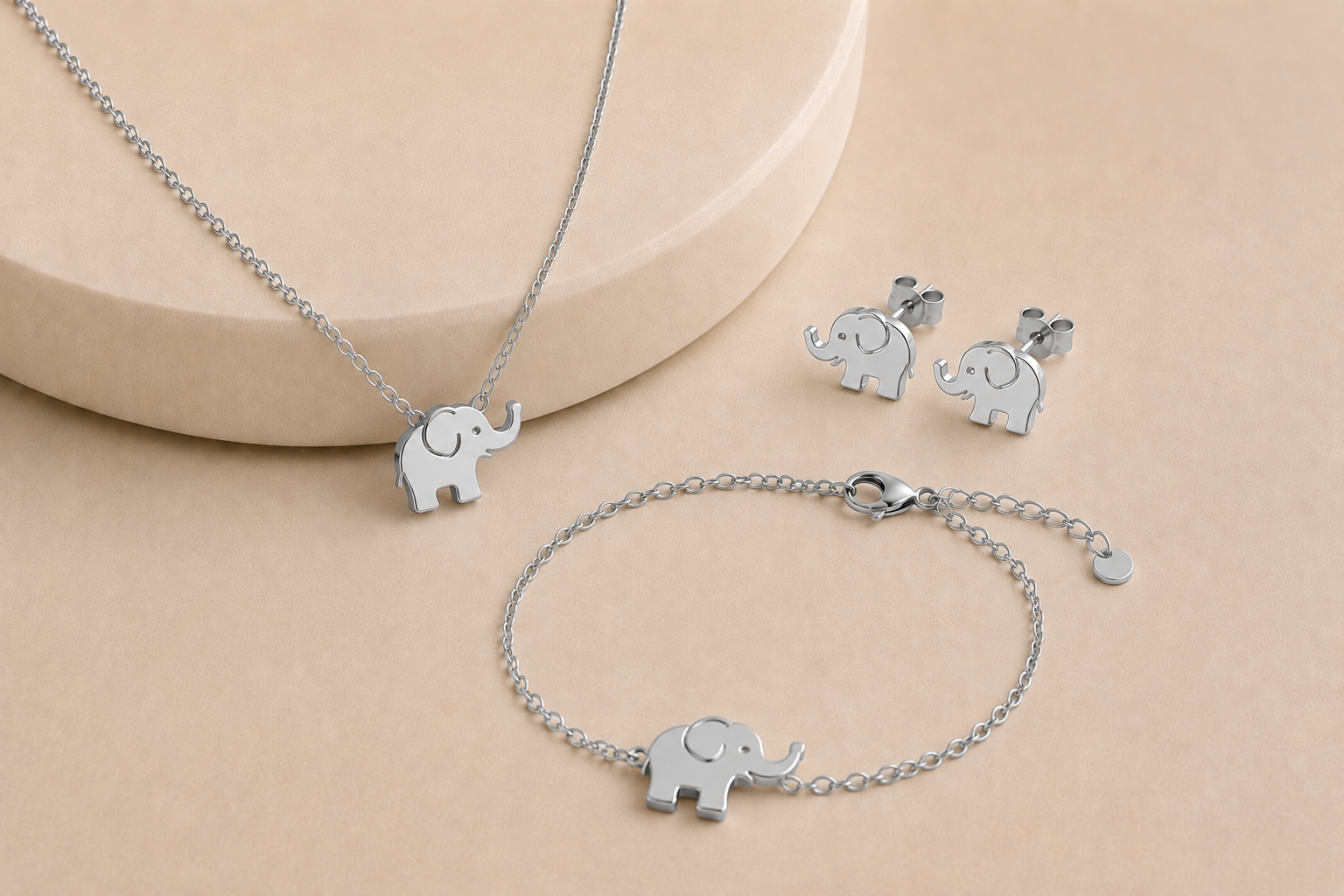 Célinor Elefanten Schmuckset Damen – Halskette, Armband & Ohrringe