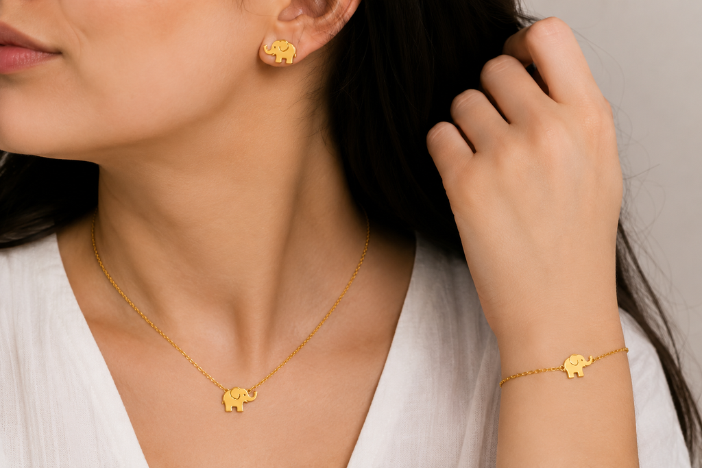 Célinor Elefanten Schmuckset Damen – Halskette, Armband & Ohrringe