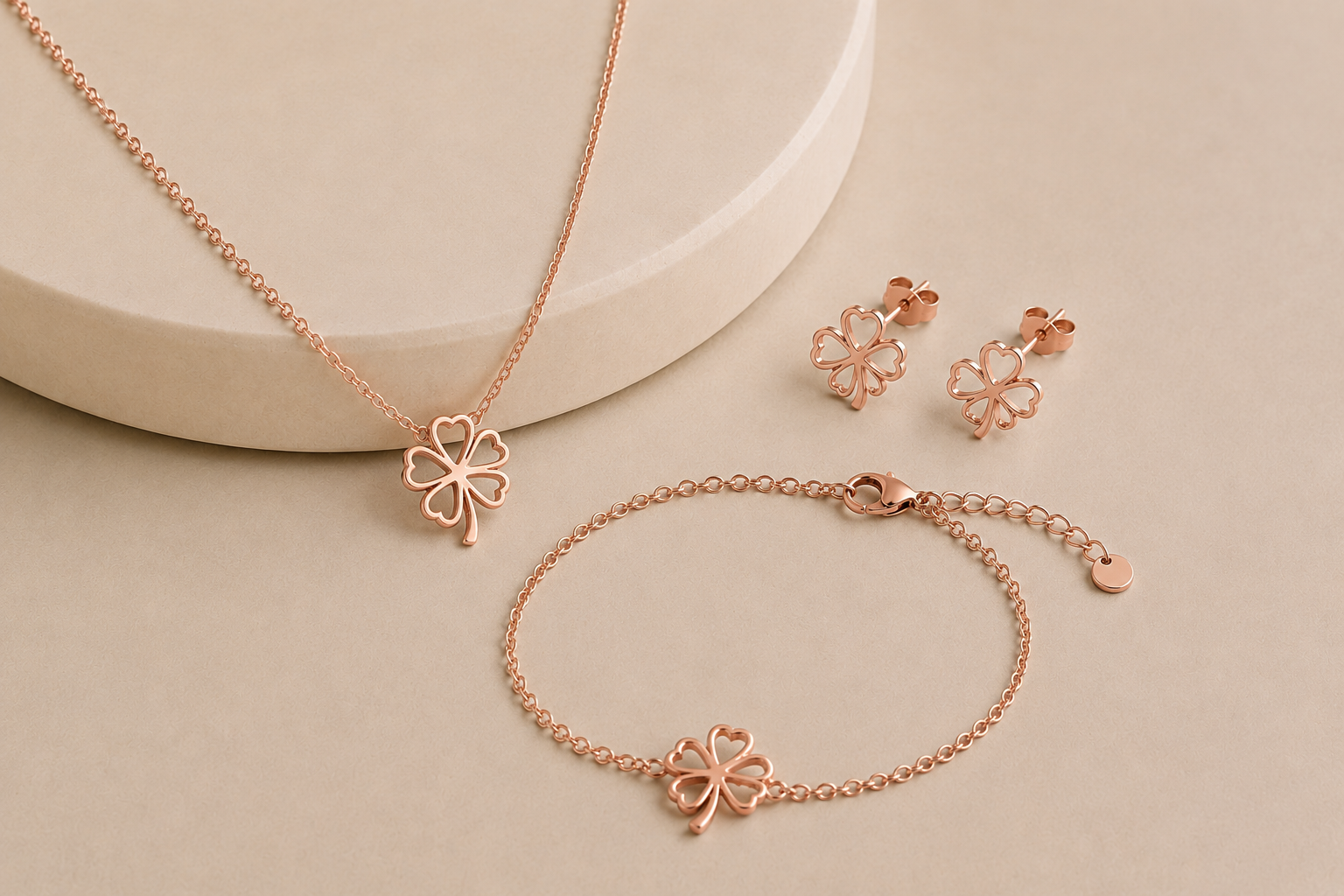 Célinor Kleeblatt Schmuckset Damen – Halskette, Armband & Ohrringe