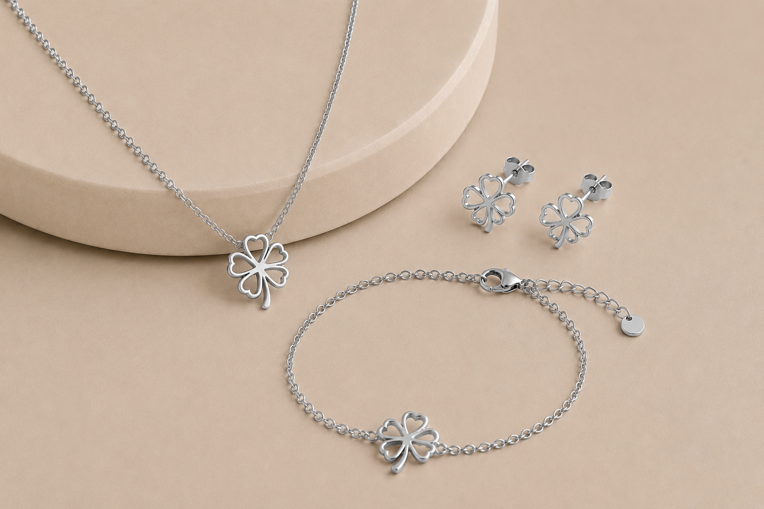 Célinor Kleeblatt Schmuckset Damen – Halskette, Armband & Ohrringe