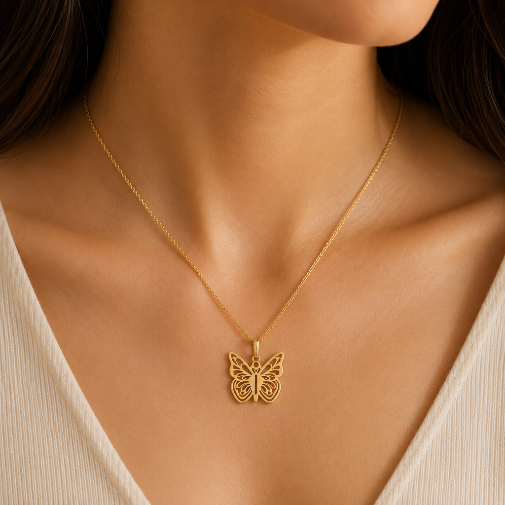 Célinor Butterfly Glow – Elegante Schmetterlings Halskette in Gold, Rosegold & Silber