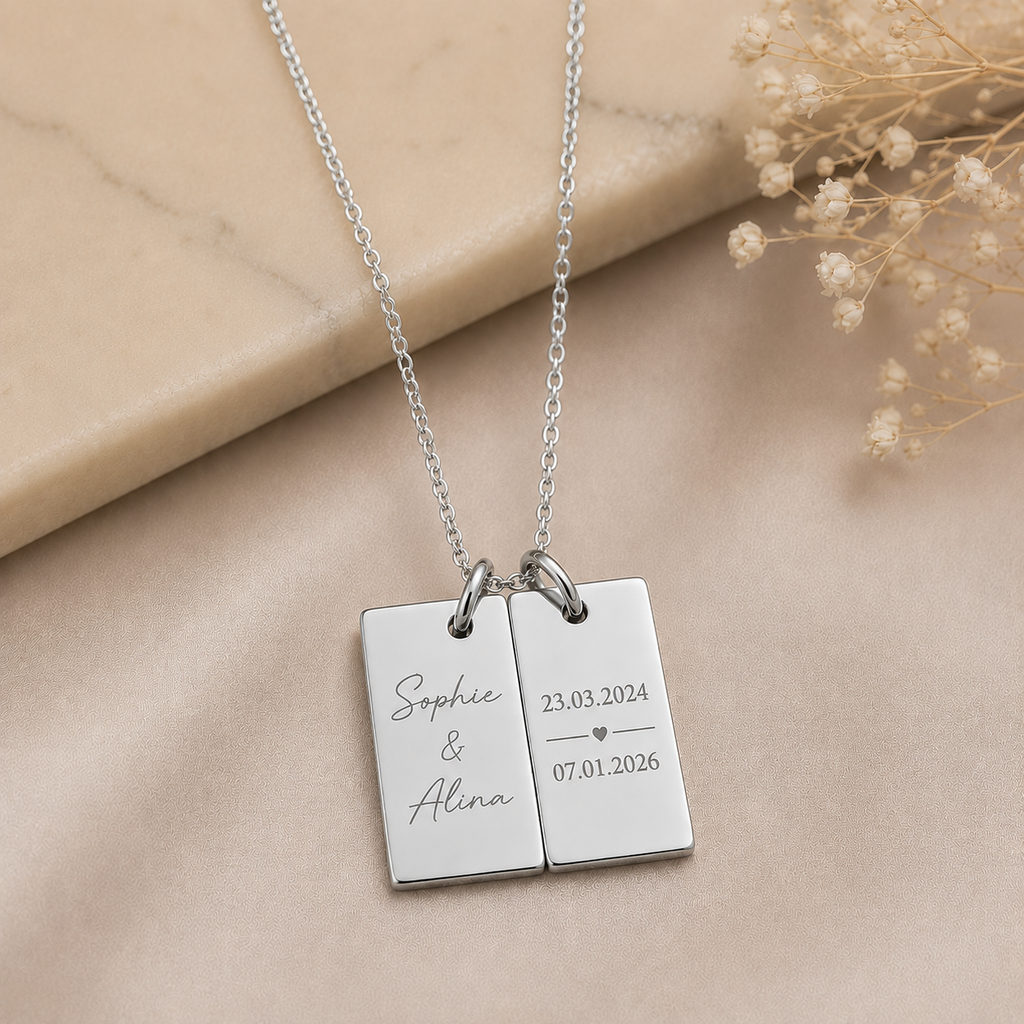 Doppelanhänger Kette mit Wunschgravur in Gold, Roségold & Silber