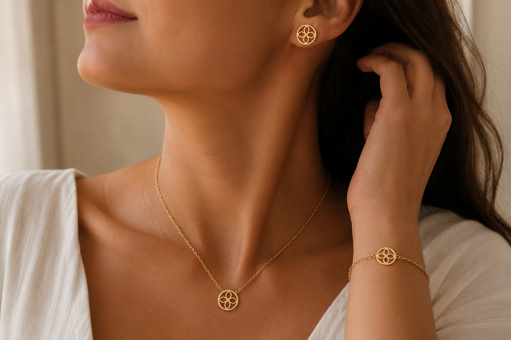 Célinor Elegantes Schmuckset Damen – Halskette, Armband & Ohrringe in Gold, Roégold und Silber