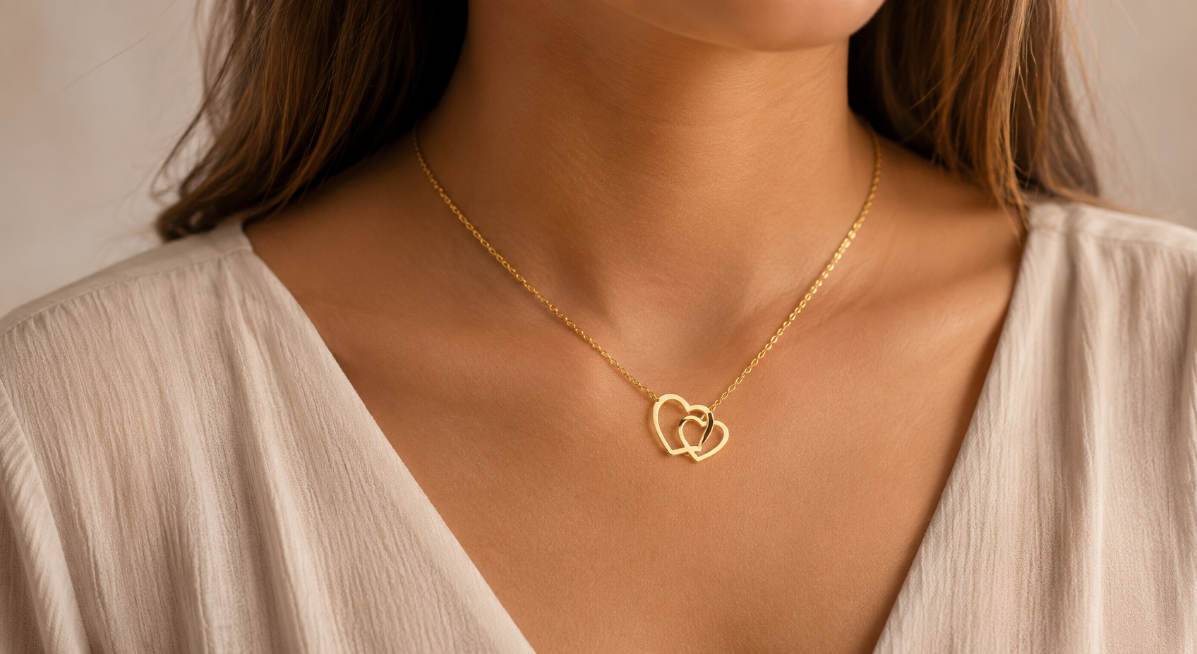Célinor Doppelte Herz Halskette – Elegante Damenkette in Gold, Roségold & Silber