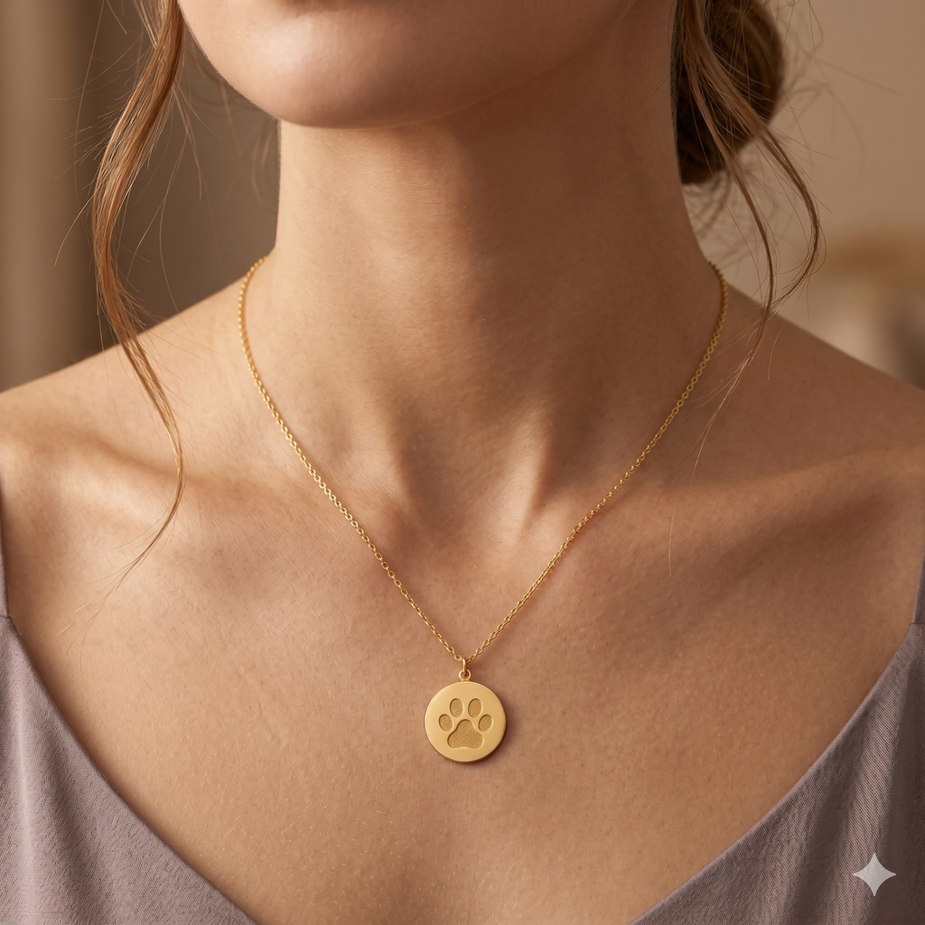 „Ewige Treue“ – Eleganter Gold, Roségold und -Anhänger mit Pfoten-Gravur an feiner Gliederkette
