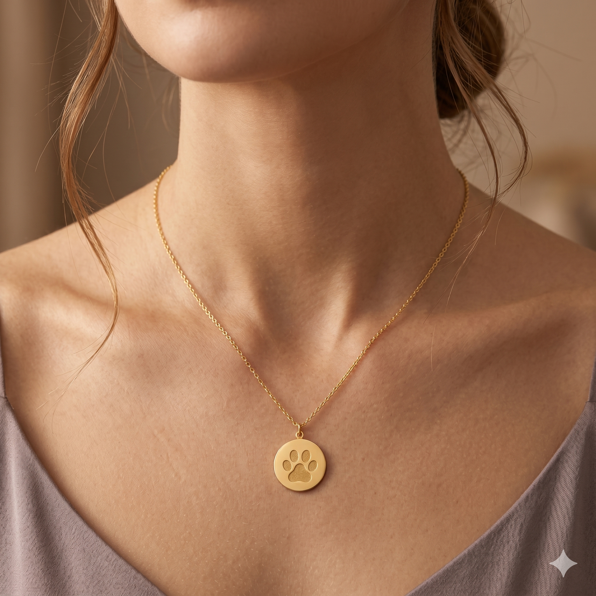 „Ewige Treue“ – Eleganter Gold, Roségold und -Anhänger mit Pfoten-Gravur an feiner Gliederkette