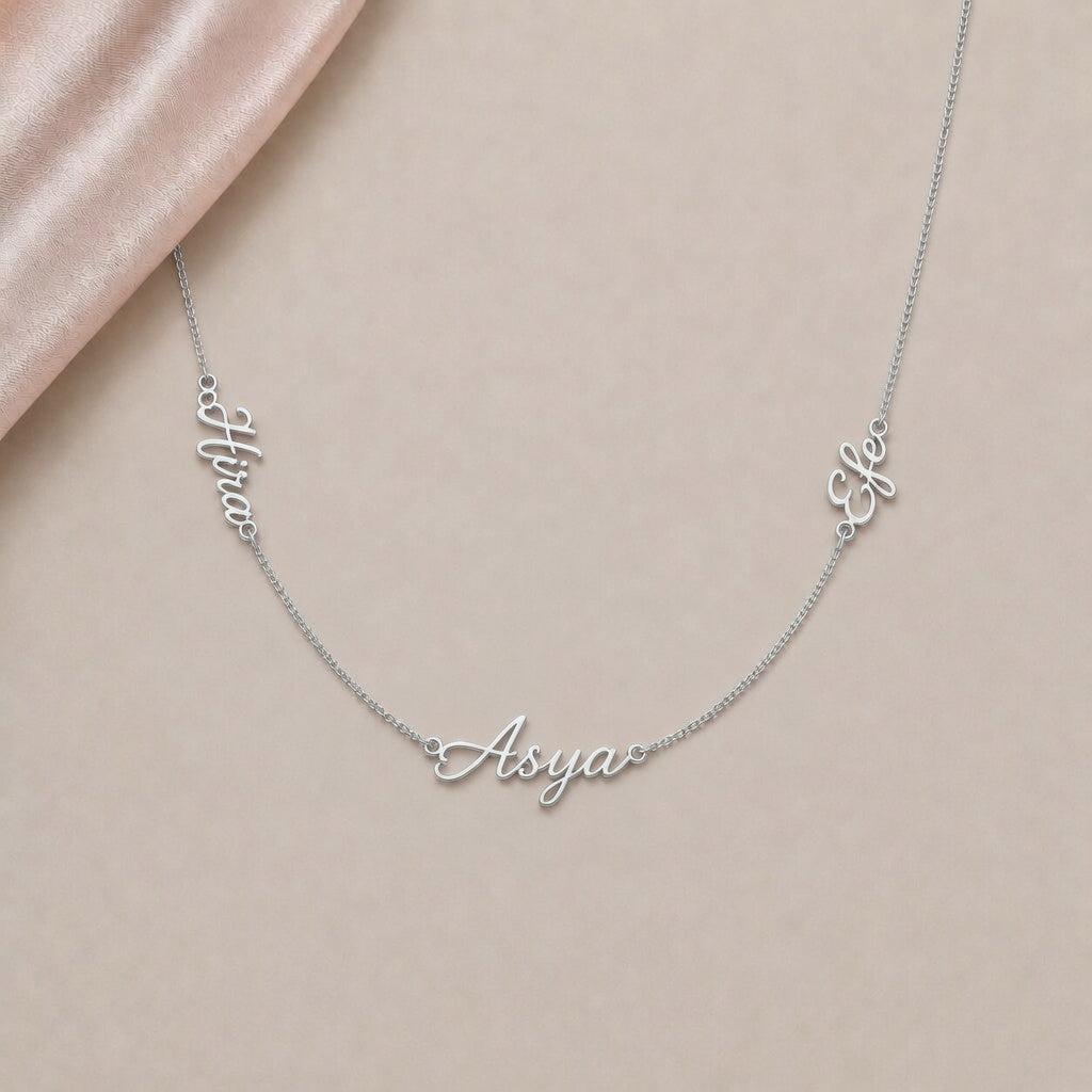 Lovely Modell - Personalisierte 3-Namen Kette – Individuelle Namenskette in Gold, Roségold und Silber