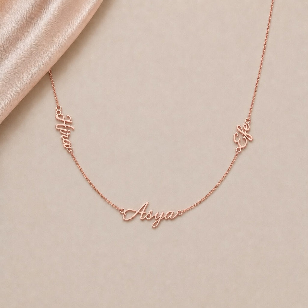 Lovely Modell - Personalisierte 3-Namen Kette – Individuelle Namenskette in Gold, Roségold und Silber